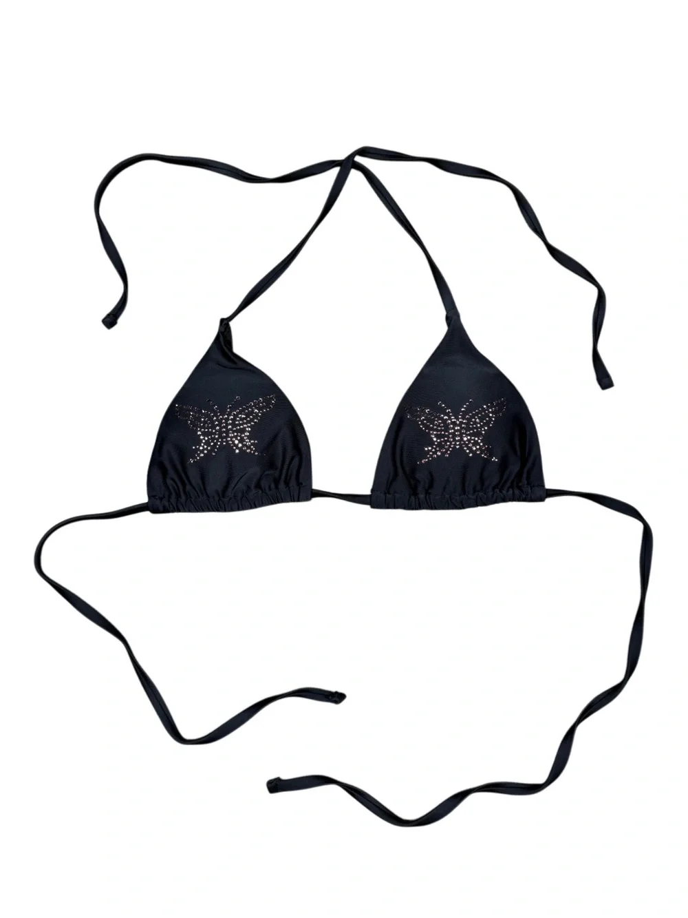 Black Butterfly Rhinestone Triangle Bikini Top